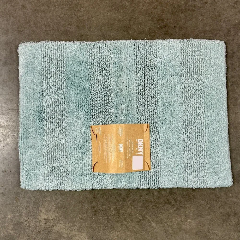 DKNY Pure 17 x 24 Bath Rug Mat Pastel Mint Light Green Aqua Reversible COTTON